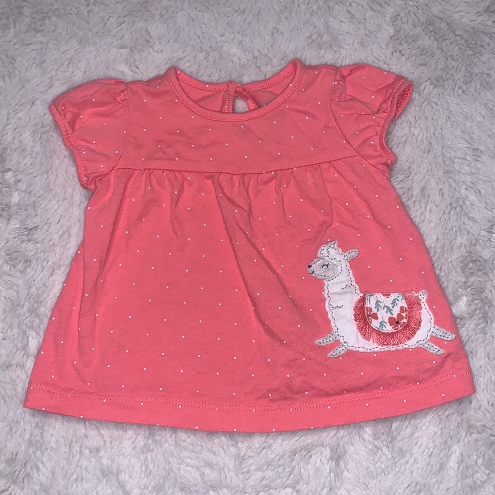 (3 for $10) Carter’s 0-3 month pink shirt sleeve polkadot llama tee